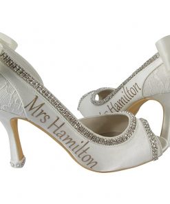 B08TV3Z29B Cute Shoes for Bride with Name, Ivory Bows, Champagne & White