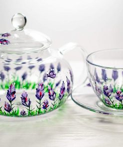 B08WC7YKC5 Purple Flowers Teapot with Cups and Saucers, Elegant Tea Set Women Hand Painted Personalized Mother's Day Gift Handmade Luxurious Tea Accessories for Tea Party, Floral Teapot Set