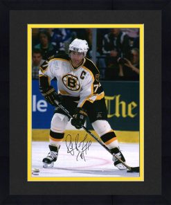 B08T7T791Y Framed Ray Bourque Boston Bruins Autographed 16" x 20" White Jersey Skating Photograph - Autographed NHL Photos