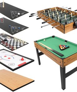 B08T89DGTR 10-in-1 Combo Classic Game Table Includes Foosball, Billiards, Hockey, Shuffleboard, Bowling, Shuffleboard, Chess, Checkers, Backgammon, Poker