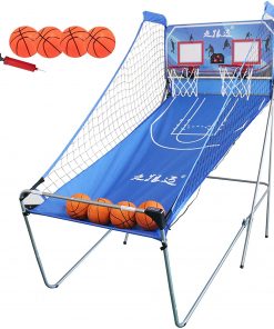 B08T1DMN5W LXLA Home Arcade Basketball Game with Dual Rim Backboard - Electronic Hoop Stand with LED Scoreboard, 8 Game Modes, 4 Balls and Air Pump
