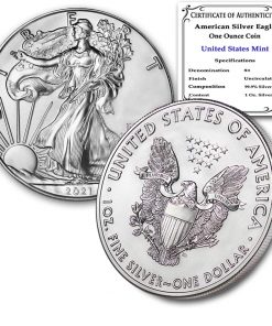B08SSCTVHV 2021 1 oz Silver American Eagle Brilliant Uncirculated with our Certificate of Authenticity by CoinFolio $1 Mint State