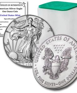 B08SSG6M1H 2021 Lot of (10) 1 oz Silver American Eagle Brilliant Uncirculated in United States Mint Tube with our Certificates of Authenticity by CoinFolio $1 BU