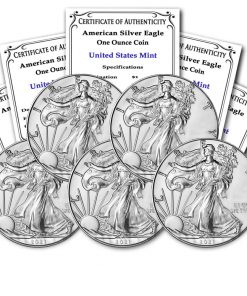 B08SST3SLG 2021 Lot of (5) 1 oz Silver American Eagle Brilliant Uncirculated with Certificate of Authenticity by CoinFolio Mint State