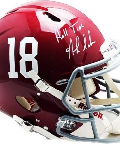 B08W2HLSVW Authentic Autographed Nick Saban Alabama Crimson Tide Full Size Speed Replica Helmet #18 ~ Roll Tide Inscription ~ PSA/DNA