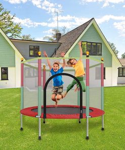 B08WX7XC5H Will Kids Trampoline with Safety Enclosure Net, 5FT Fitness Trampoline for Toddlers Outdoor Play, Parent-Child Interactive Sports Game, Playground Toys Birthday Gifts