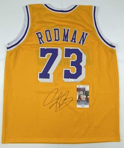 B08VW4WFJQ Autographed/Signed Dennis Rodman Los Angeles LA Yellow Basketball Jersey JSA COA