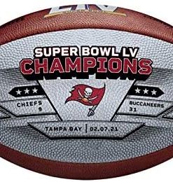 B08WLJNCWB 2021 Buccaneers Superbowl 55 Commemorative Champions Game Model Football with painted silver panel and score