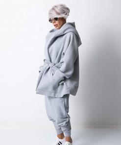 B08V5DVMDP Grey Warm Oversized Quilted Hoodie
