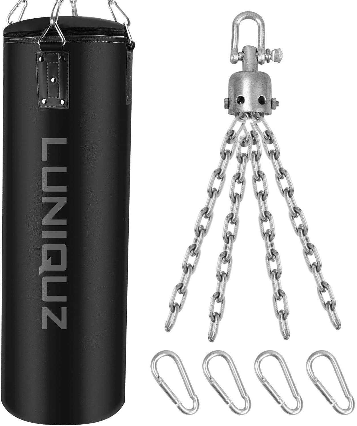 Luniquz Hanging Punching Bag Unfilled Leather Heavy Boxing Bag with Swivel Mount Set for Adults Youth 