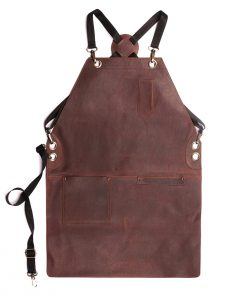 B08TBJR7VK KOEN - Leather Apron for Chefs, cooks or grill enthusiasts. With 2 Pockets and 1 strap. Removable Crossback Straps. Deluxe Model, CHERRY color.