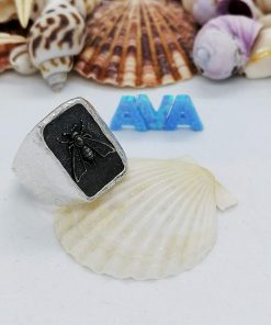 B08X748G5R Oxidized Honey Bee Mens Ring 925k Sterling Silver