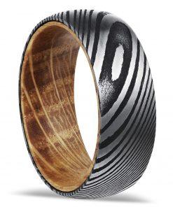 B08SJRLQK5 Damascus Steel and Whiskey Barrel Wood Wedding Ring, Engagement Ring, Damascus steel wedding band,Damascus Steel & wood Ring,Damascus mens