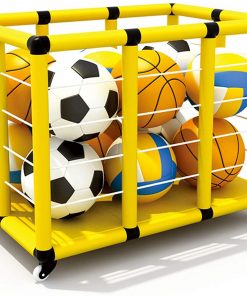 B08T1G8SHQ Garage Ball Storage Cage with Wheels, Large Rolling Basketball Sports Cart for Outdoor School Kindergarten, Yellow PVC, Age 2-12 Years Old