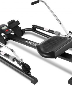 B08V5K68FY ANCHEER Hydraulic Rowing Machine, Full Motion Adjustable Rower with 12 Level Resistance & Soft Seat & LCD Monitor & 45 Inch Long Rail for Indoor Cardio Exercise, Home/Office/Apartment (Black)