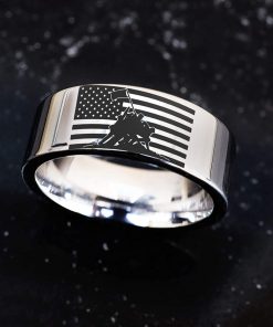 B08VDD8Y53 Distressed American Flag Wedding Band, American Patriot Ring, American Flag Engagement Ring, USA United States Flag, Military Wedding Band