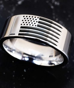 B08TMG5V71 American Gun Flag Wedding Band, United States of America Engagement Ring, Military Wedding Ring, Ammo Ring Jewelry