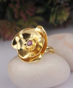 B08X228ZH9 Flower Design Natural Red Garnet Ring, 925 Sterling Silver Ring, Wedding Ring,Engagement ring, Anniversary & Wedding Ring,Gold Plated ring