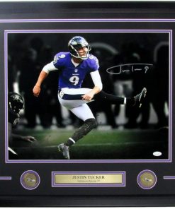 B08SWGL364 Justin Tucker Baltimore Signed/Autographed 16x20 Photo Framed JSA 157106