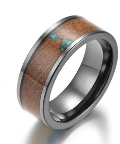 B08SJKC51C Tungsten Wedding Band With Whisky Barrel Wood & Opal Stone Inlay Wedding Ring, Wooden Engagement Ring, Men's Opal Wooden Engagement Band