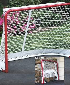 B0093U9RUC EZGoal Hockey Folding Pro Goal, 2-Inch, Red/White â€“ On Goal Net
