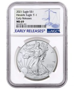 B08TJ3WKQX 2021 Silver Eagle Early Releases Heraldic Eagle T - 1 Label Dollar MS69 NGC