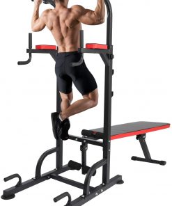 B08SR1YTSQ KAC Power Tower with Weight Bench, Adjustable Dip Station, Pull Up Bar for Home Gym Strength Training Workout Equipment