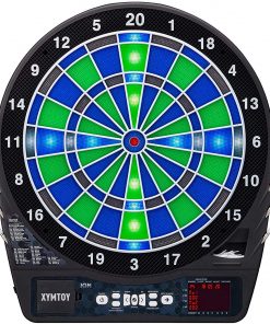 B08TZVC3QL XYMTOY Electronic Dartboard, Illuminated Segments, Light Based Games, Green and Blue Segment Colors, Ultra Thin Spider to Increased Scoring Area, Target Tested Tough Segment for Enhanced Durability