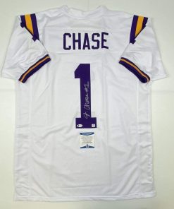 B08SW7YFNV Autographed/Signed Ja'Marr Chase LSU White College Football Jersey Beckett BAS COA