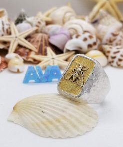 B08X77JYX8 Honey Bee Mens Ring 925k Sterling Silver