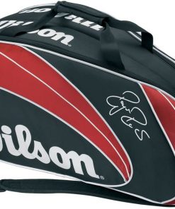 B006VYXB3W Wilson '12 Federer Tennis Bag - Holds 6 Racquets, Red/Black/White