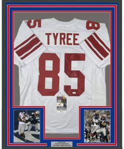 B08RWYQQ9F Framed Autographed/Signed David Tyree 33x42 New York White Super Bowl XLII Catch Football Jersey JSA COA