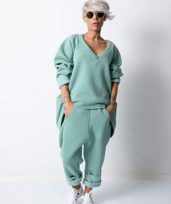 B08V5L12YV Green Two Piece Tracksuit For Women