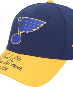 B08V3HJJ2Q David Perron St. Louis Blues Autographed Blue Cap with"1st NHL Hat Trick 11/10/09" Inscription - #9 of a Limited Edition of 9 - Autographed NHL Hats