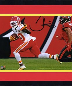 B08V73GFD8 Framed Tyreek Hill Kansas City Chiefs Autographed 8" x 10" Peace Sign Touchdown Celebration Photograph - Autographed NFL Photos