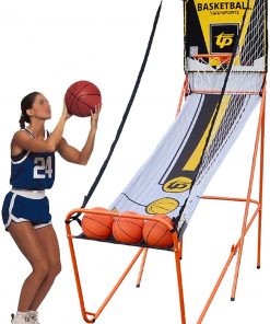 B08SR3JHM2 Single Electronic Hoop Shot Basketball Arcade Game, Foldable Portable Exercise Sports Fun Shoot System with 3 Ball and Arcade Sounds