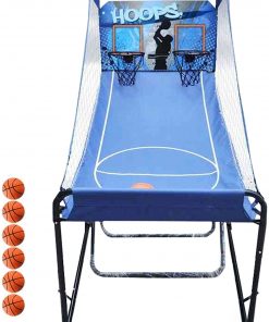 B08RXSQZHF HYDT Dual Shot 8-in-1 Basketball Arcade Game, Foldable Exercise Sports Fun Shoot System with Arcade Sounds and LED Scoring, Blue