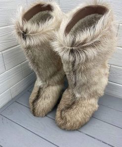 B08RL54VTV Women's high fur winter boots, goatling fur, light brown/white color, mukluks, yeti boots, LITVIN