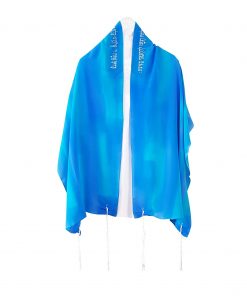 B08TWP9B75 Customized Hand Painted Turquoise and Blue Blend Silk Tallit for Deborah