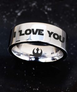 B08TVNDKHW Engraved Star Wars Han Solo I love you I know Tungsten Ring, Rebel Alliance Symbol Inside Engraved Ring, Star Wars Logo Band, Star Wars Tungsten Carbide Wedding Ring, Star Wars Jewelry, Star Wars Gift