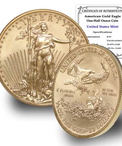 B08SV46W3W 2021 1/2 oz Gold American Eagle Brilliant Uncirculated with Certificate of Authenticity by CoinFolio $25 Mint State