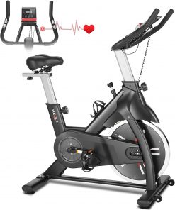 B08TBMMQZR Heka Exercise Bike Indoor Cycling Bike Stationary Spin Bike 440lbs Weight Capacity, Indoor Bike for Home with Heart Rate Cardio/Tablet Holder/LCD Monitor, 40lbs Flywheel, Adjustable Seat/Handlebar