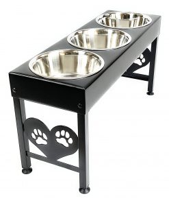 B08S77SMSH 3 Bowl Dog Feeder Pet Feeding Station Triple 3 Quart Metal Dog Bowls 16 Inch Tall Made in USA