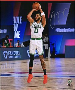 B08T6FLZ17 Jayson Tatum Boston Celtics Autographed 16" x 20" Shooting in White Photograph - Autographed NBA Photos
