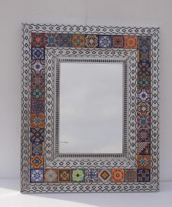 B08WH2DRR6 PUNCHED TIN MIRROR mixed talavera tile mexican folk art mirrors wall decoration