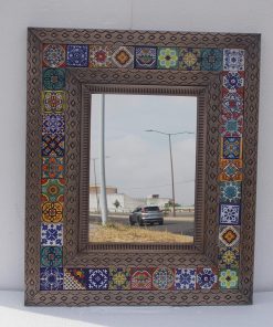 B08WHF1QMZ PUNCHED TIN MIRROR mixed talavera tile mexican folk art mirrors wall decoration