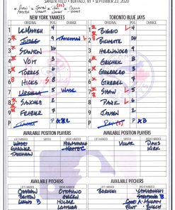 B08T6G8Z11 New York Yankees Game-Used Lineup Card vs. Toronto Blue Jays on September 23, 2020 - MLB Game Used Lineup Cards