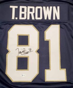 B08RV6RZQ9 Notre Dame Fighting Irish Tim Brown Autographed Blue Jersey Beckett BAS