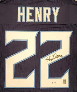B08TBDLN3N Titans Derrick Henry Autographed Blue Jersey Beckett BAS