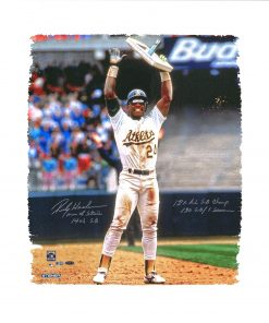 B08WH2MNW6 Rickey Henderson Oakland Athletics Autographed 20" x 24" Holding Base Canvas with Multiple Inscriptions - Autographed MLB Art
